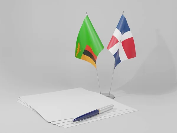 Dominikai Köztársaság Zambia Megállapodás Zászlók Fehér Háttér Render — Stock Fotó
