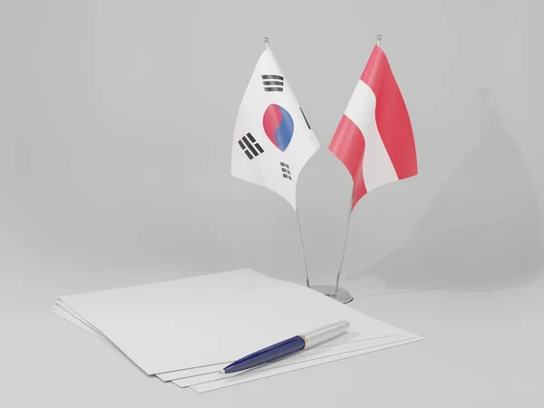 Oostenrijk Zuid Korea Overeenkomst Vlaggen Witte Achtergrond Render — Stockfoto