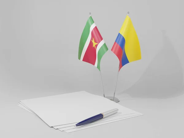 Kolumbie Surinam Agreement Flags Bílé Pozadí Vykreslování — Stock fotografie