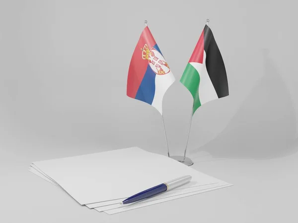 Palästina Serbien Abkommen Flaggen Weißer Hintergrund Render — Stockfoto
