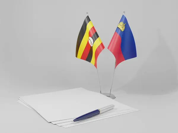 Liechtenstein Uganda Abkommen Flaggen Weißer Hintergrund Render — Stockfoto