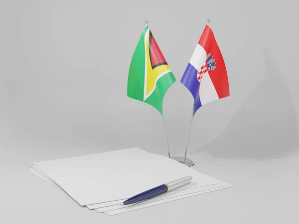 克罗地亚 圭亚那协定旗帜 白色背景 3D渲染 — 图库照片