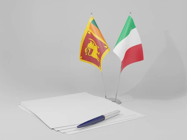 Italia Banderas Del Acuerdo Sri Lanka Fondo Blanco Render — Foto de Stock