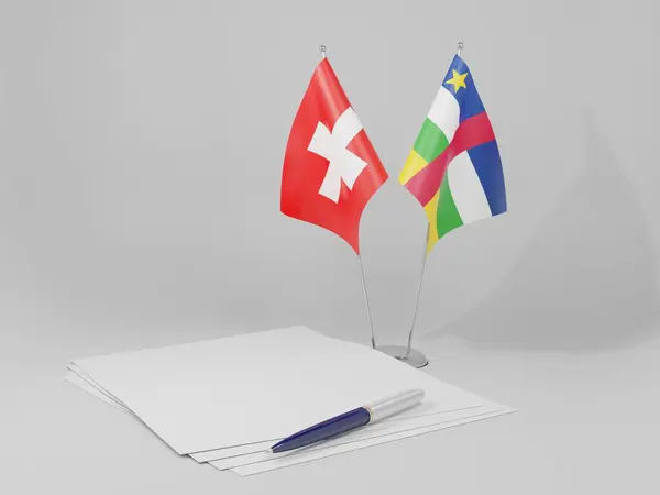 Orta Afrika Cumhuriyeti Sviçre Anlaşması Bayrakları Beyaz Arkaplan Render — Stok fotoğraf