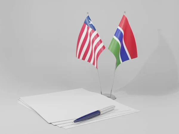 Gambia Liberia Agreement Flags White Background Render — Stock Photo, Image