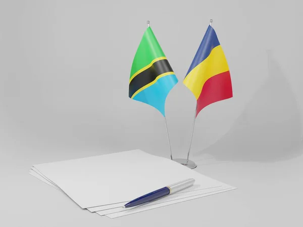 Chad Tanzanya Anlaşması Bayrakları Beyaz Arkaplan Render — Stok fotoğraf