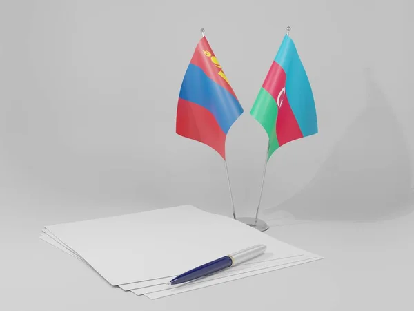 Αζερμπαϊτζάν Μογγολία Σημαίες Συμφωνίας Λευκό Φόντο Render — Φωτογραφία Αρχείου