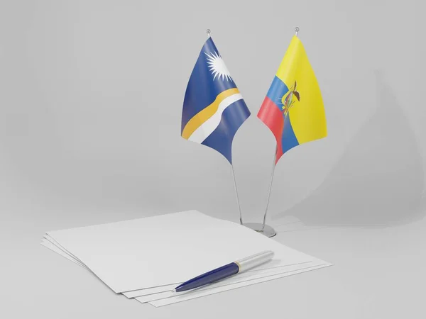 Ecuador Marshall Islands Agreement Flags White Background Render — стокове фото