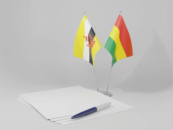 Bolivya Brunei Anlaşma Bayrakları Beyaz Arkaplan Render — Stok fotoğraf