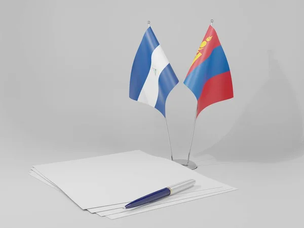 Mongolie Nicaragua Drapeaux Accord Fond Blanc Render — Photo
