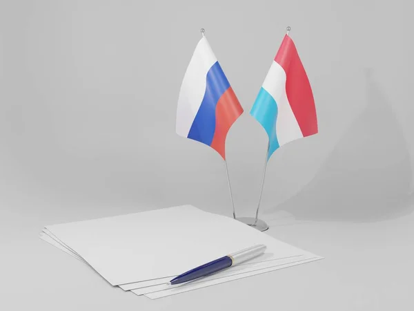 Luxemburg Oroszország Megállapodás Zászlók Fehér Háttér Render — Stock Fotó