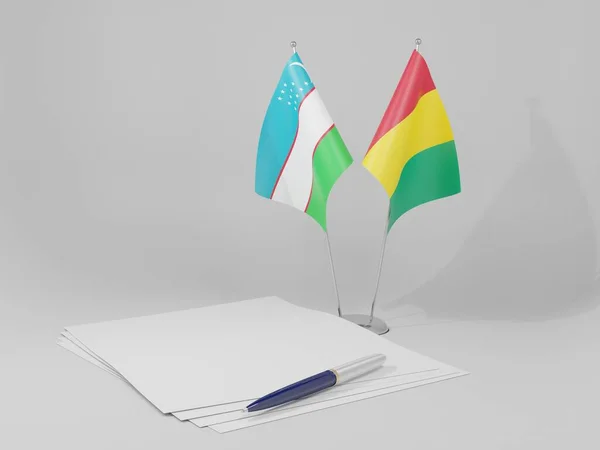 Guinea Uzbekistan Agreement Flags White Background Render — Stock Photo, Image