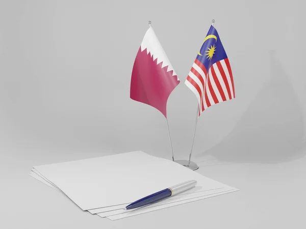 Malajsie Katarské Vlajky Bílé Pozadí Vykreslování — Stock fotografie