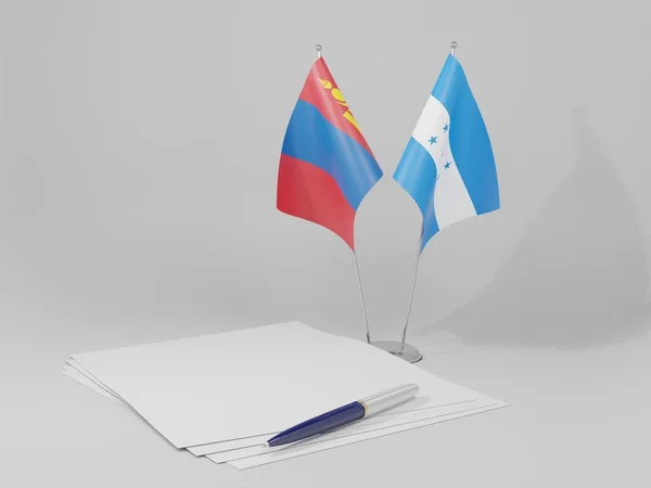 Honduras Banderas Del Acuerdo Mongolia Fondo Blanco Render —  Fotos de Stock