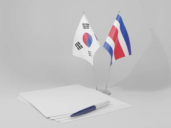Kostaryka Korea Południowa Flagi Umowy Białe Tło Render — Zdjęcie stockowe