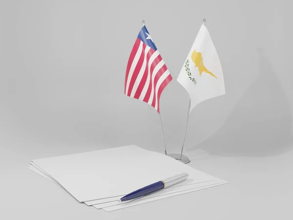 Chipre Banderas Del Acuerdo Liberia Fondo Blanco Render —  Fotos de Stock