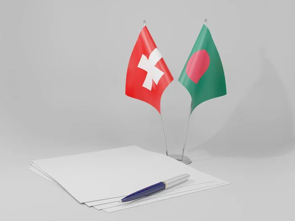 Bangladesh Banderas Del Acuerdo Suiza Fondo Blanco Render —  Fotos de Stock