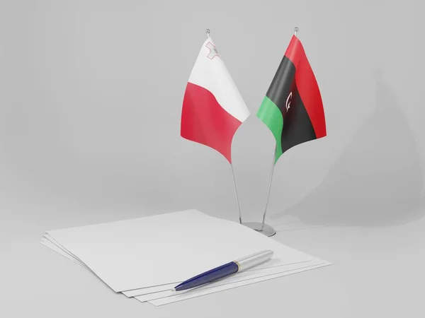 Libia Banderas Del Acuerdo Malta Fondo Blanco Render —  Fotos de Stock