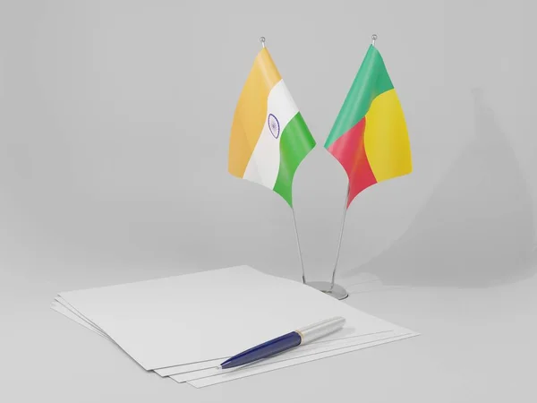 Bandeiras Acordo Benim Índia Fundo Branco Renderização — Fotografia de Stock