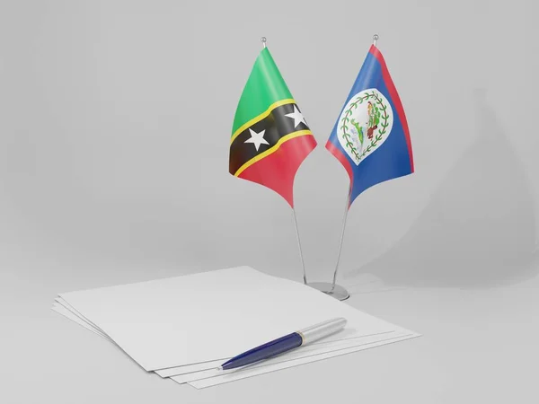 Belize Saint Kitts Nevis Umowa Flagi Białe Tło Render — Zdjęcie stockowe