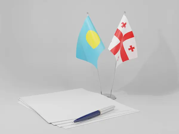 Georgien Palau Agreement Fahnen Weißer Hintergrund Render — Stockfoto