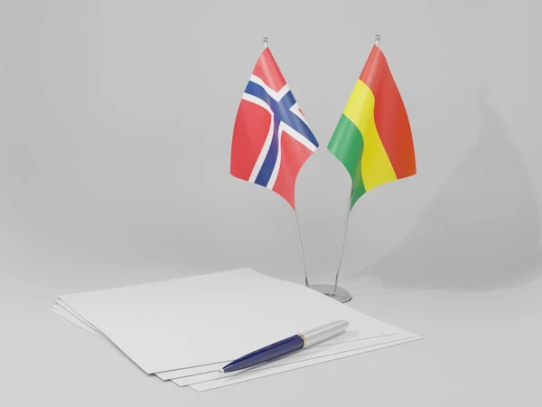 Bolívia Noruega Acordos Bandeiras Fundo Branco Render — Fotografia de Stock