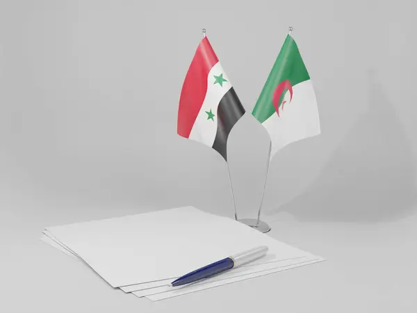 Algérie Drapeaux Accord Syrie Fond Blanc Render — Photo