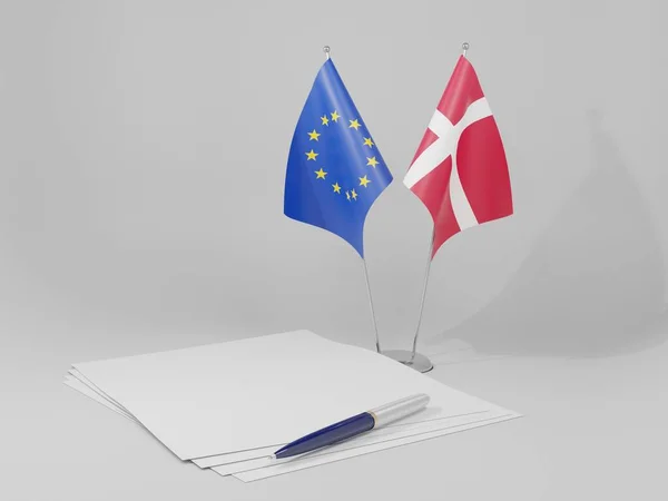 Dania Flagi Porozumienia Unii Europejskiej Białe Tło Render — Zdjęcie stockowe