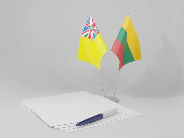 Λιθουανία Σημαίες Συμφωνίας Niue Λευκό Φόντο Render — Φωτογραφία Αρχείου