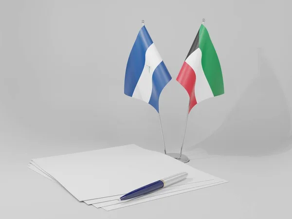 Kuwait Nicaragua Agreement Flags White Background Render — 图库照片