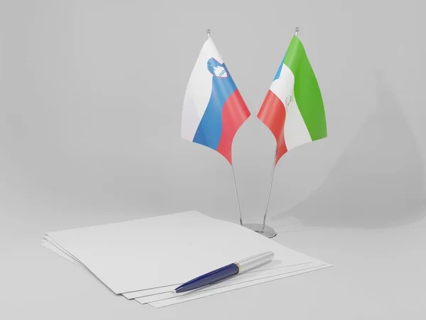 Guinée Équatoriale Drapeaux Accord Slovénie Fond Blanc Render — Photo