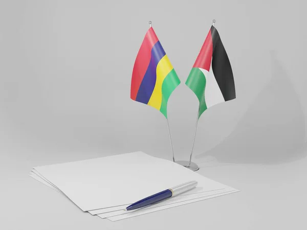 Jordania Flagi Umowy Mauritius Białe Tło Render — Zdjęcie stockowe