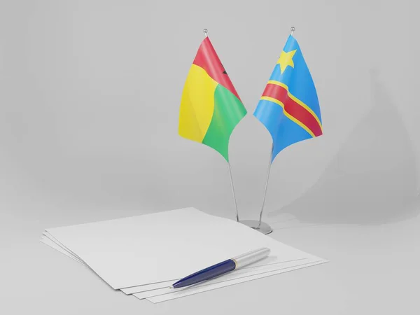 Kongo Demokratik Cumhuriyeti Gine Bissau Anlaşması Bayrakları Beyaz Arkaplan Render — Stok fotoğraf