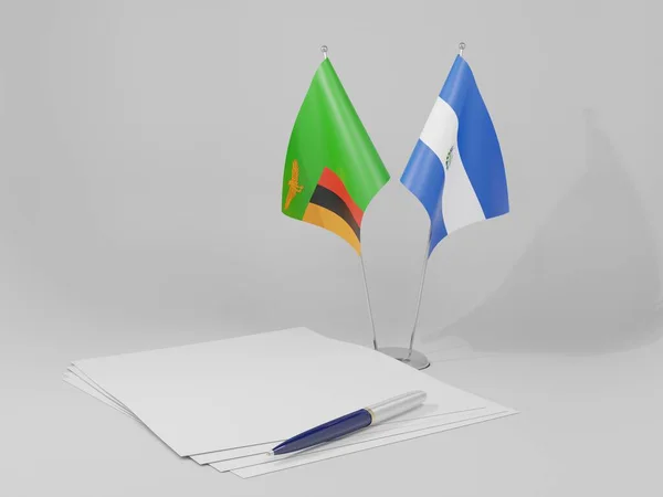Σαλβαδόρ Ζάμπια Σημαίες Συμφωνία Λευκό Φόντο Render — Φωτογραφία Αρχείου