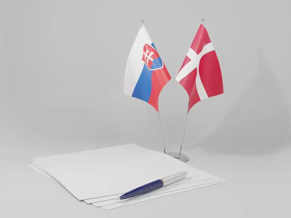 Dinamarca Banderas Del Acuerdo Eslovaquia Fondo Blanco Render —  Fotos de Stock