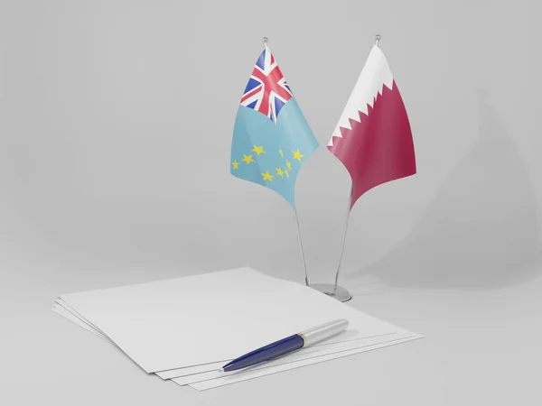 Κατάρ Σημαίες Συμφωνίας Τουβαλού Λευκό Φόντο Render — Φωτογραφία Αρχείου
