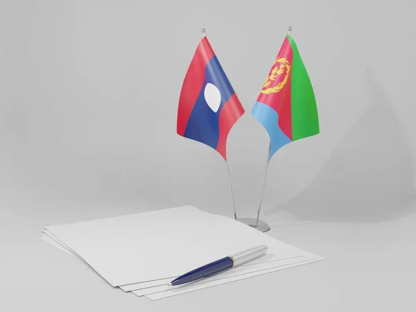 Eritrea Banderas Del Acuerdo Laos Fondo Blanco Render — Foto de Stock