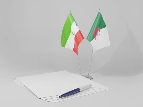 Argélia Acordo Guiné Equatorial Bandeiras Fundo Branco Render — Fotografia de Stock