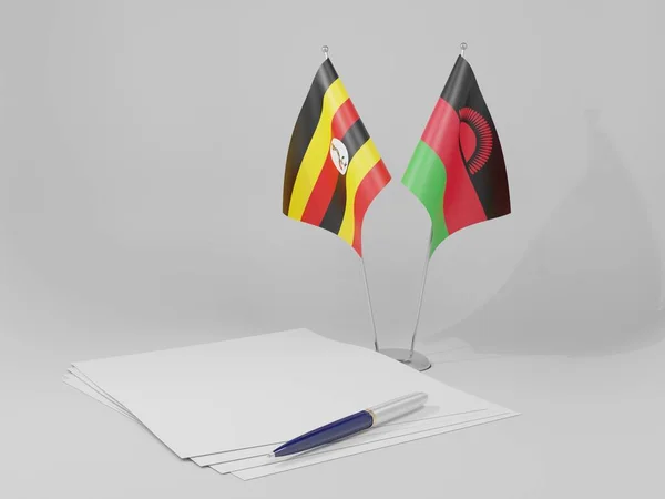 Malawi Banderas Del Acuerdo Uganda Fondo Blanco Render —  Fotos de Stock