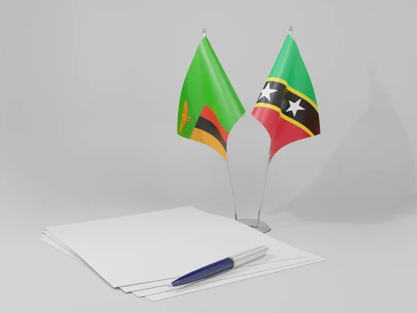 Saint Kitts Nevis Overeenkomst Van Zambia Vlaggen Witte Achtergrond Render — Stockfoto