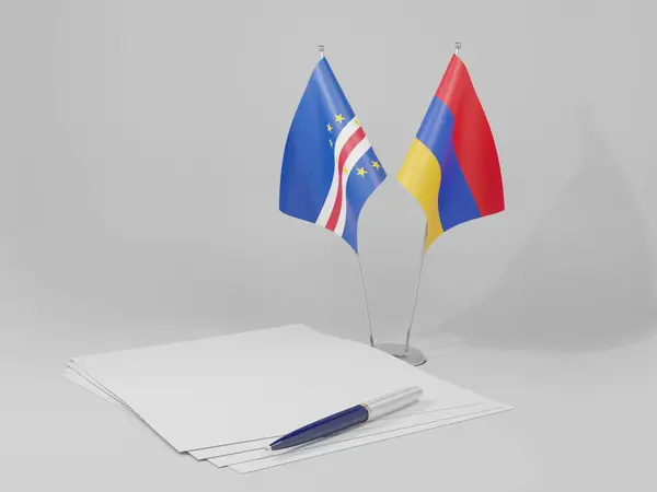 Arménia Acordo Cabo Verde Bandeiras Fundo Branco Render — Fotografia de Stock