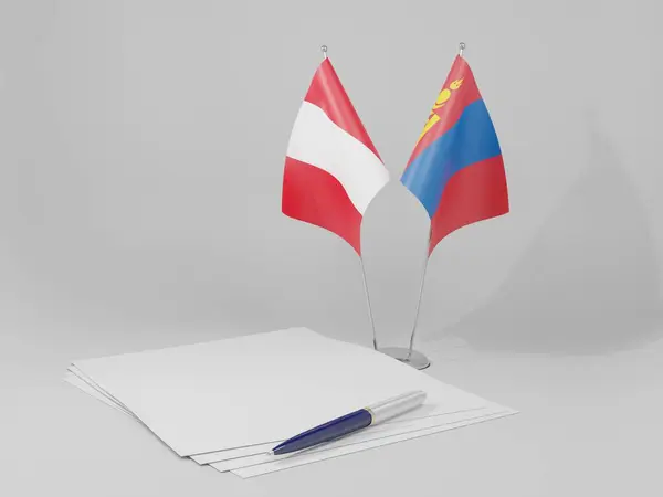 Mongolia Banderas Del Acuerdo Perú Fondo Blanco Render —  Fotos de Stock