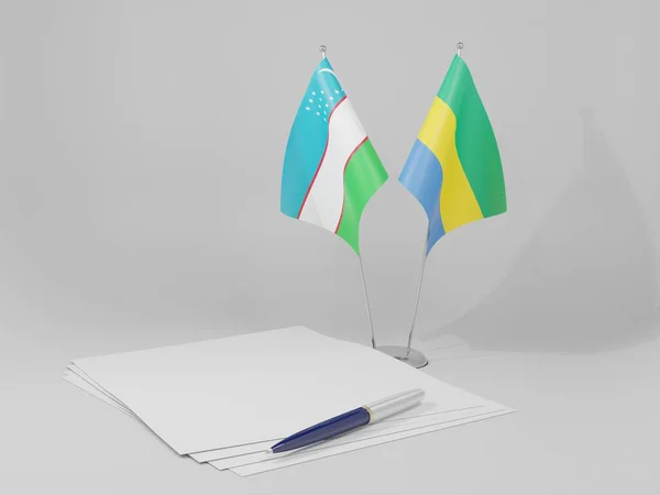 Gabon Bandiere Dell Accordo Uzbekistan Sfondo Bianco Render — Foto Stock