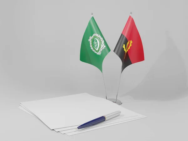 Angola Banderas Acuerdo Liga Árabe Fondo Blanco Render —  Fotos de Stock