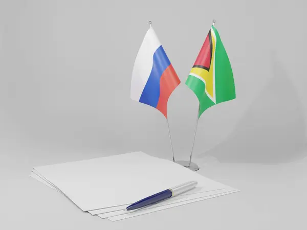 Guyane Drapeaux Accord Russie Fond Blanc Render — Photo
