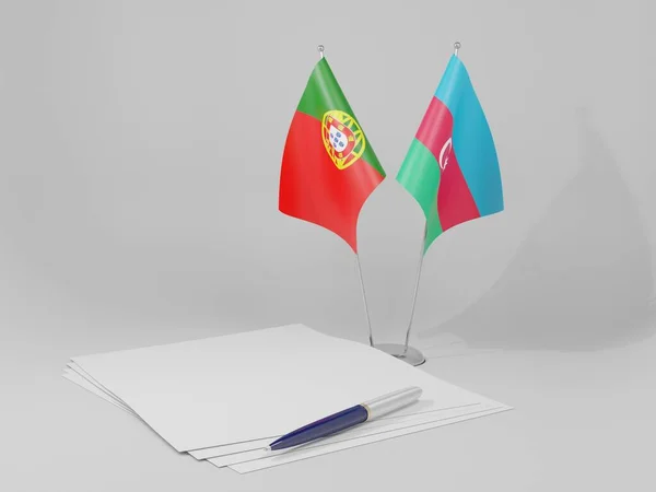 Azerbaidjan Portugalia Drapele Acordului Fundal Alb Redare — Fotografie, imagine de stoc