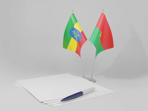 Burkina Faso Banderas Del Acuerdo Etiopía Fondo Blanco Render —  Fotos de Stock