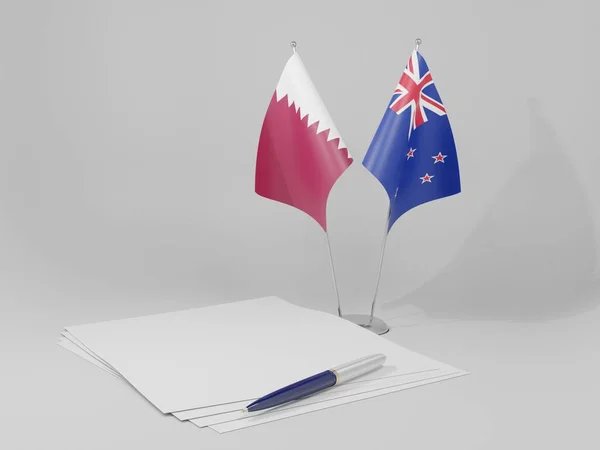 Nouvelle Zélande Drapeaux Accord Qatar Fond Blanc Render — Photo