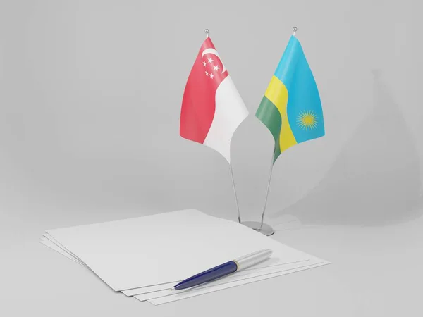 Rwanda Singapore Agreement Flags White Background Render — Stock Photo, Image