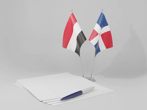 République Dominicaine Drapeaux Accord Yémen Fond Blanc Render — Photo